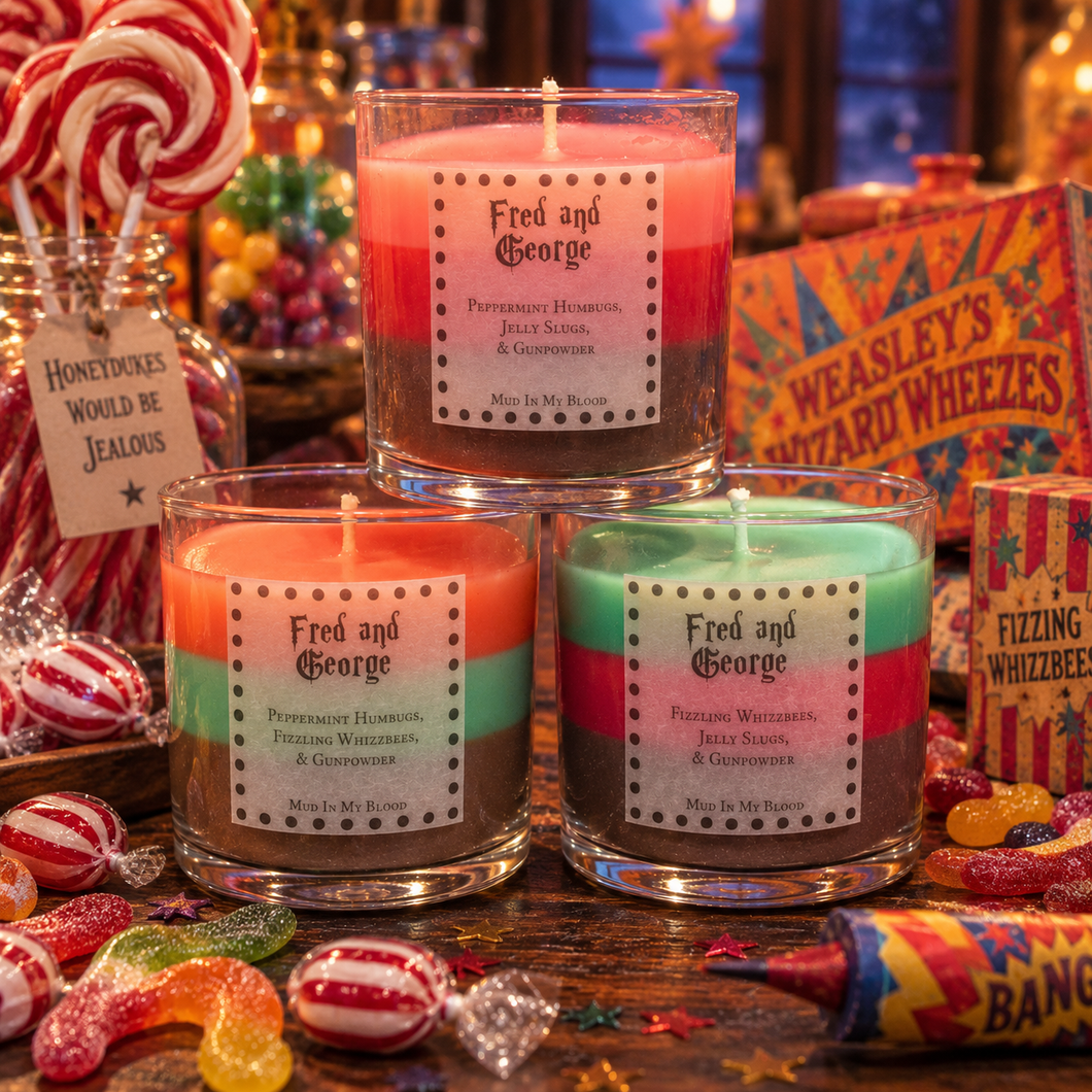 Twins Scented 4 oz. Candle- Magical Sweets and Gunpowder