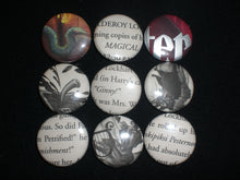 Nine 1" Upcycled Pinback Buttons Made from Assorted Books